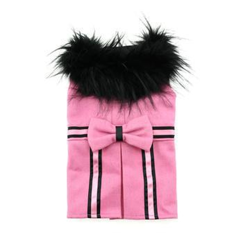 Wool Fur-Trimmed Dog Harness Coat - Pink