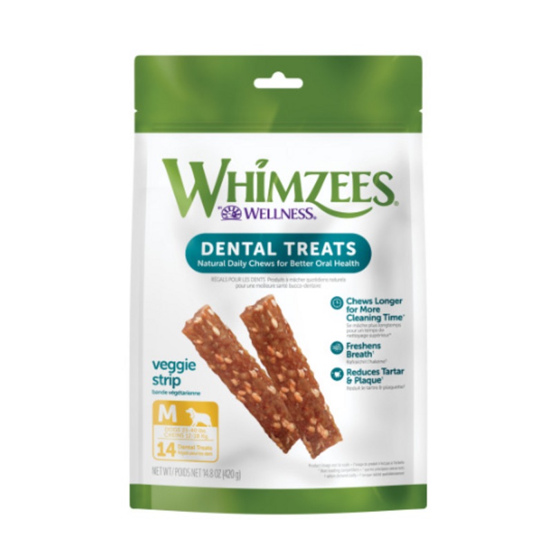 Whimzees Medium Veggie Strip Dental Chew Dog Treats